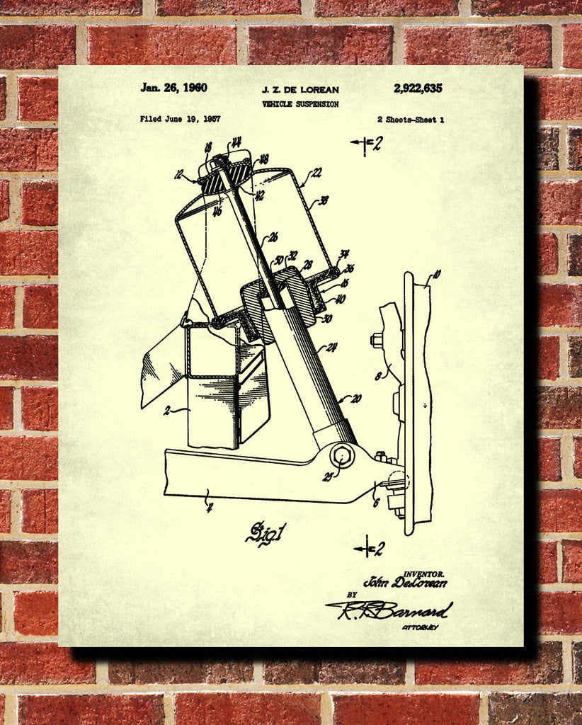 DeLorean Blueprint Car Suspension Patent Print - OnTrendAndFab