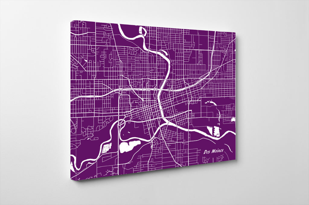 Des Moines City Street Map Print Modern Feature Wall Art Poster