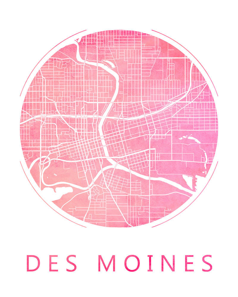 Des Moines, Iowa City Street Map Custom Wall Map Poster