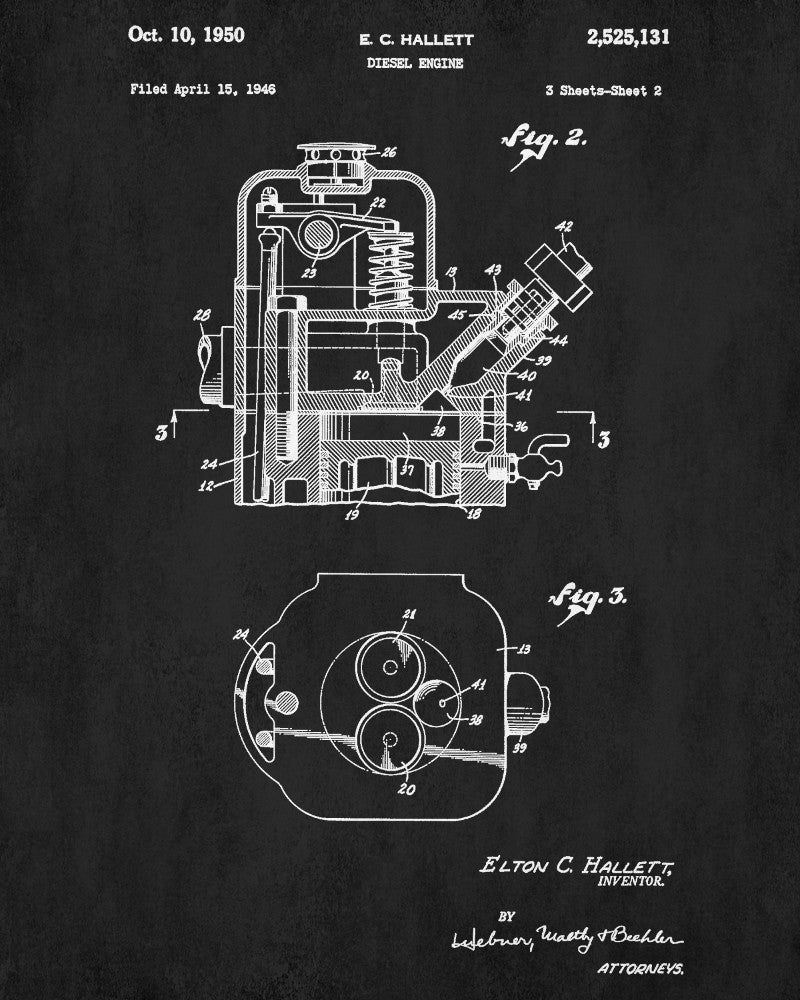 Diesel Engine Patent Print Garage Blueprint Workshop Poster