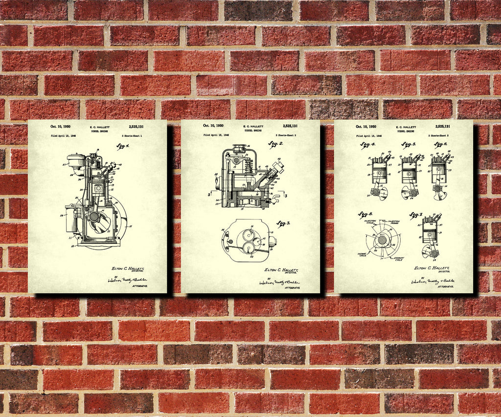 Diesel Engine Blueprints Set 3 Workshop Patent Prints