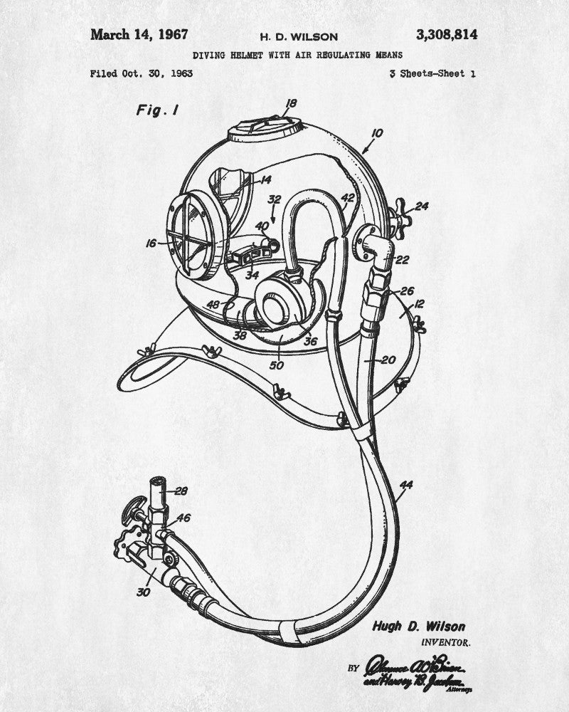 Dive Helmet Patent Print Diving Blueprint Marine Poster