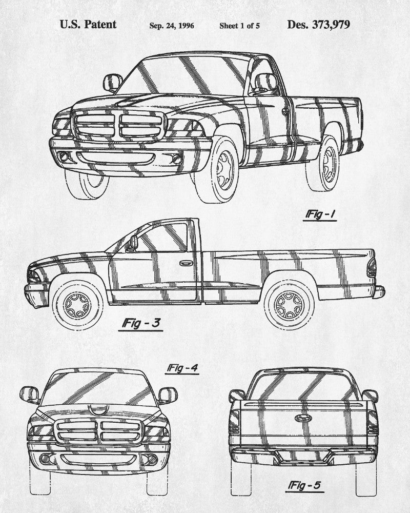 Dodge Ram Patent Print Pickup Truck Blueprint Garage Poster - OnTrendAndFab