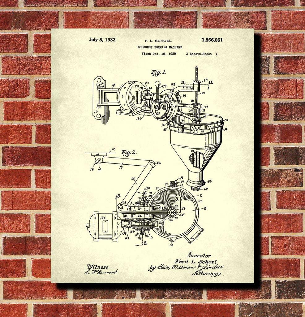Doughnut Machine Patent Print Cafe Poster Kitchen Wall Art