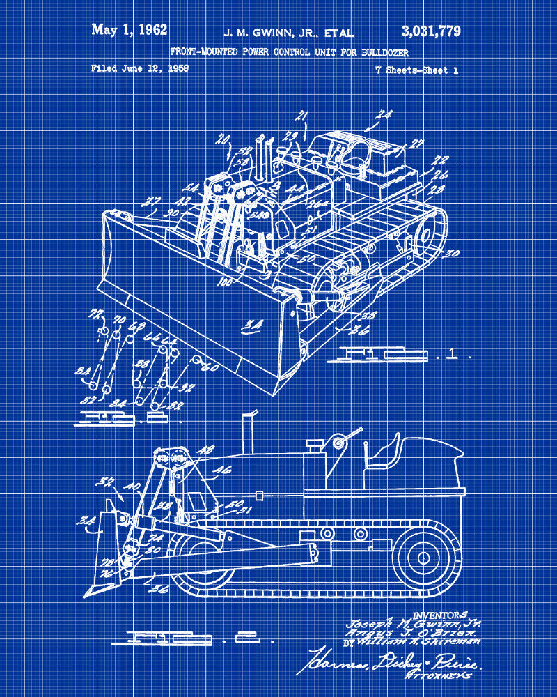 Bulldozer Patent Print Construction Blueprint Gold Rush Poster ...