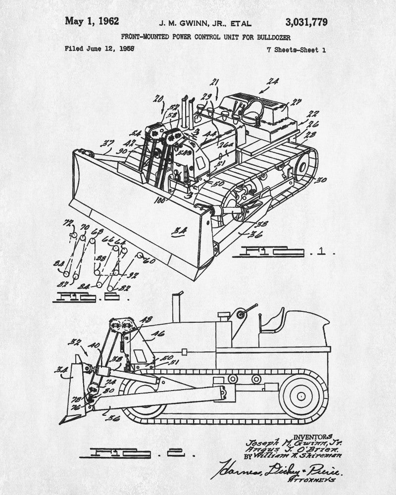 Bulldozer Patent Print Construction Blueprint Gold Rush Poster