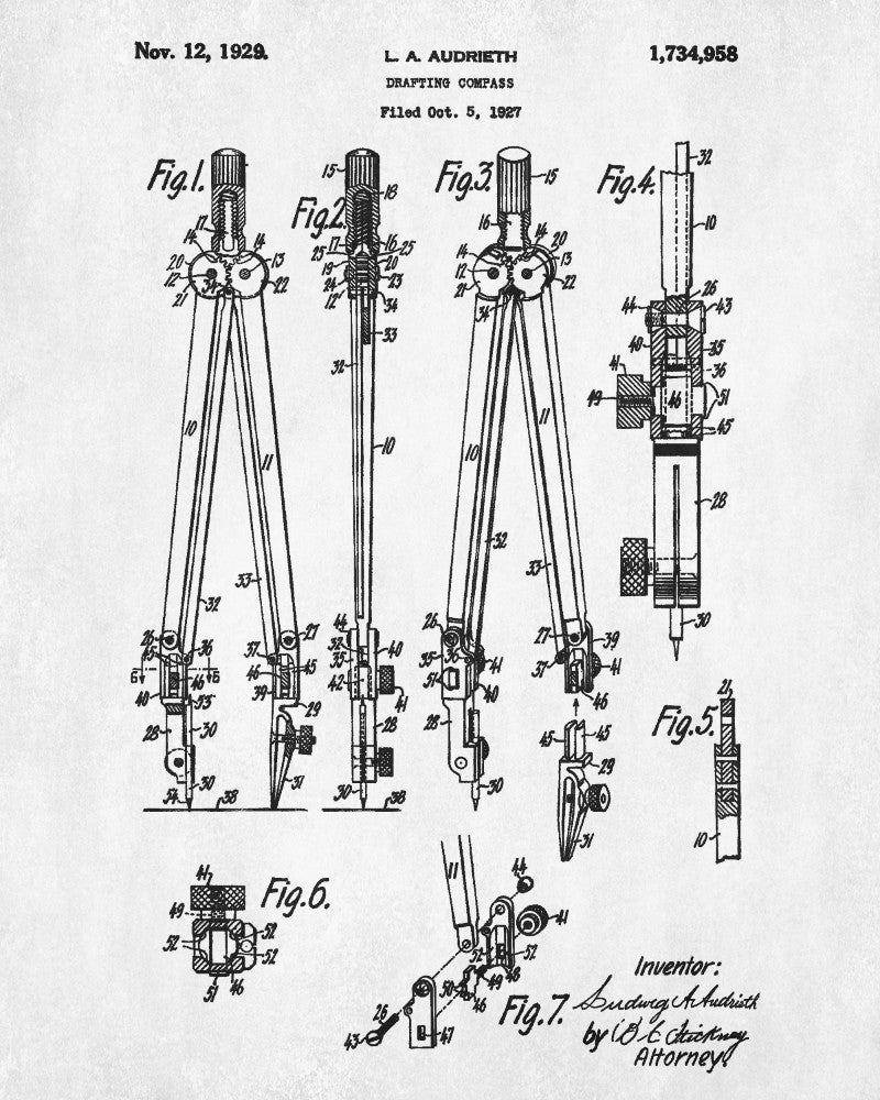 Drafting Compass Patent Print Draughting Compass Poster