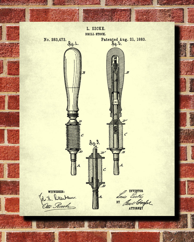 Drill Patent Print DIY Blueprint Hand Tools Poster - OnTrendAndFab