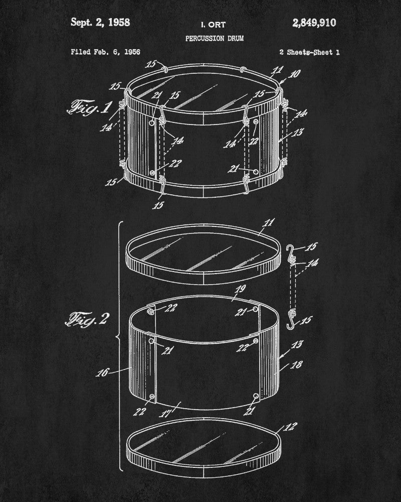 Drum Blueprint Art Drumming Patent Print Music Poster