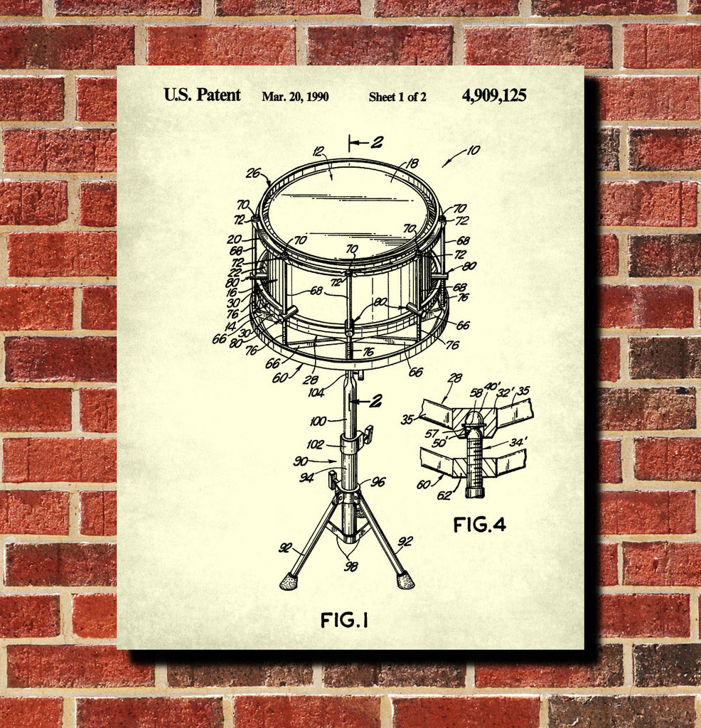 Drum Patent Print Drumming Blueprint Music Poster