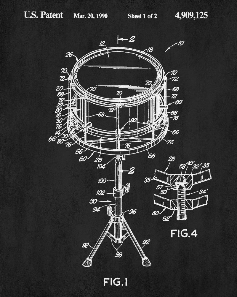 Drum Patent Print Drumming Blueprint Music Poster