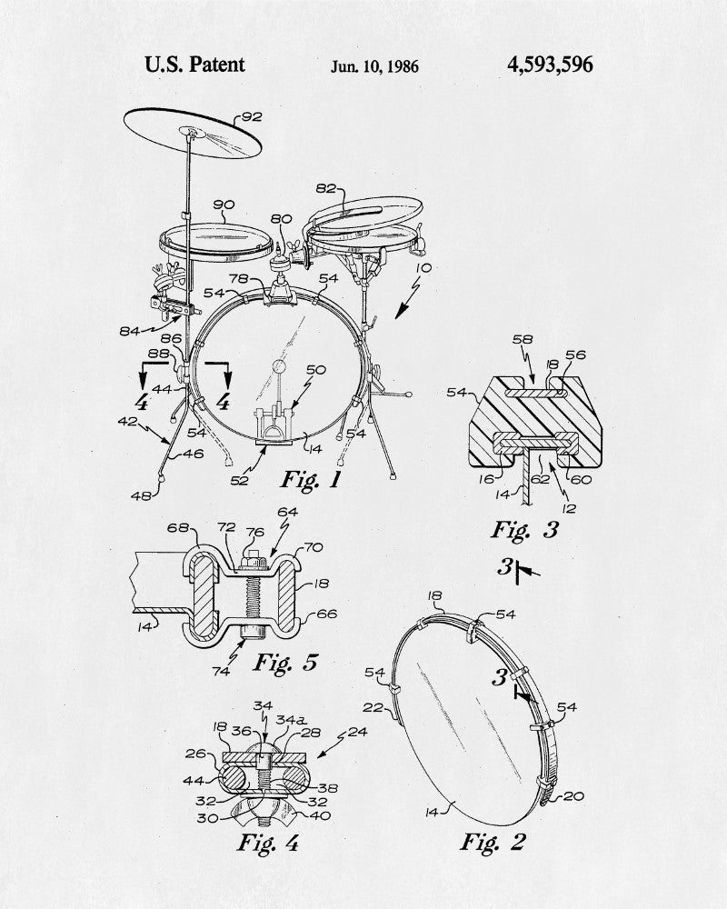 Drum Set Patent Print Drumming Blueprint Music Poster - OnTrendAndFab