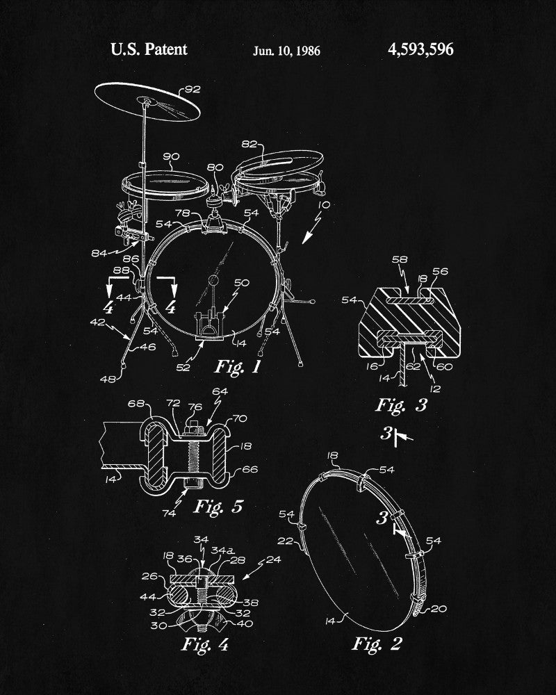 Drum Set Patent Print Drumming Blueprint Music Poster - OnTrendAndFab