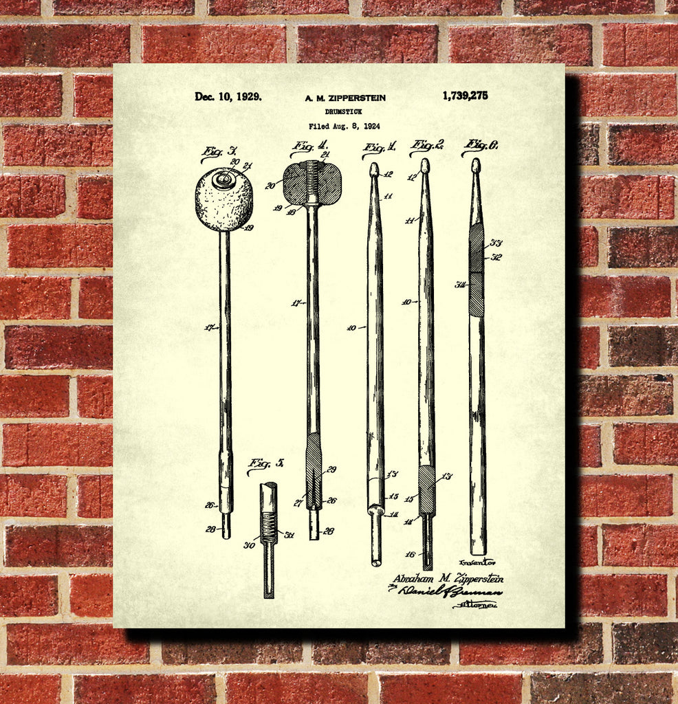 Drum Sticks Patent Print Drumming Blueprint Music Poster