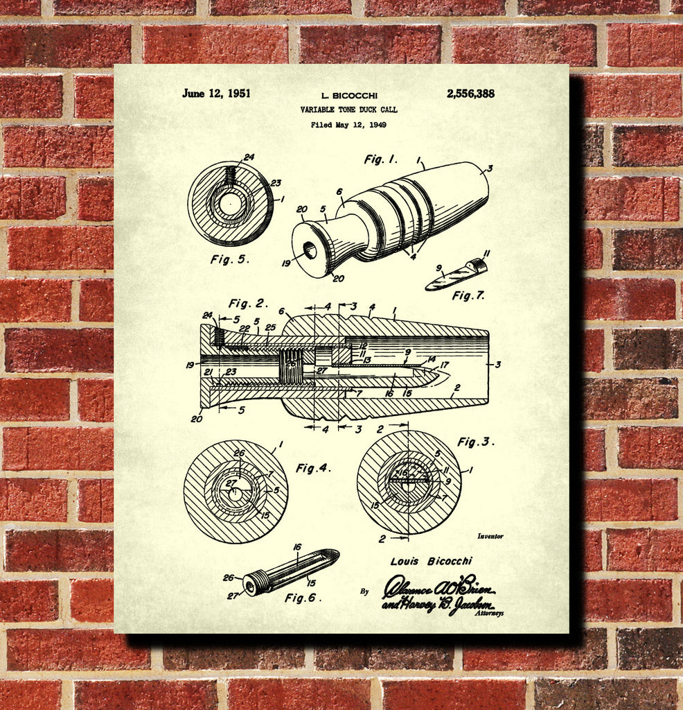 Duck Caller Patent Print Hunting Blueprint Shooting Poster