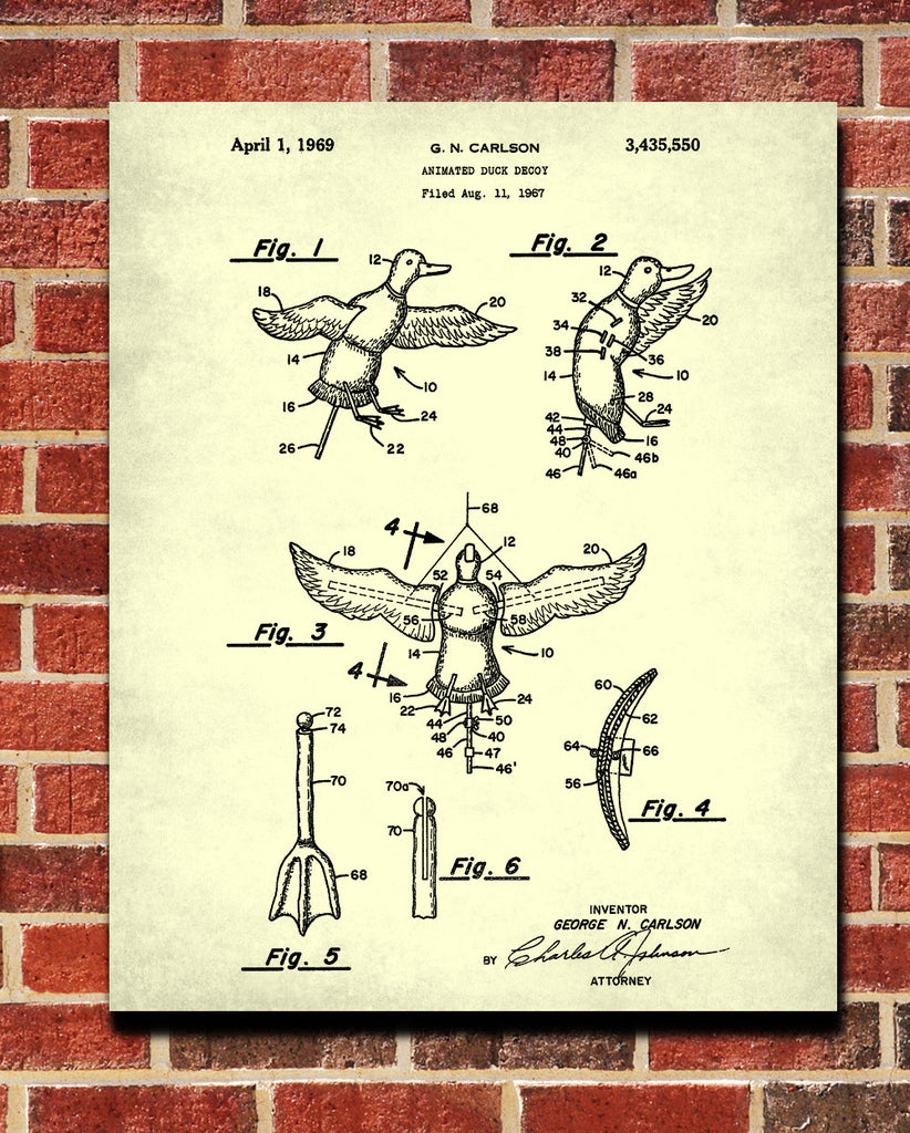 Duck Decoy Patent Print Hunting Blueprint Shooting Poster - OnTrendAndFab
