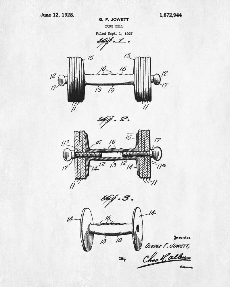 Dumbbell Blueprint Weight Lifting Patent Print Poster - OnTrendAndFab
