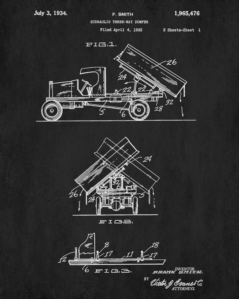 Dump Truck Patent Print Construction Blueprint Poster - OnTrendAndFab