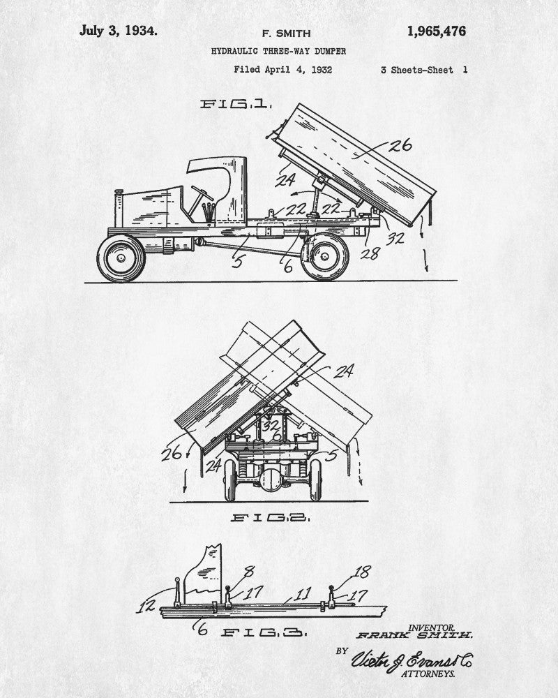 Dump Truck Patent Print Construction Blueprint Poster - OnTrendAndFab
