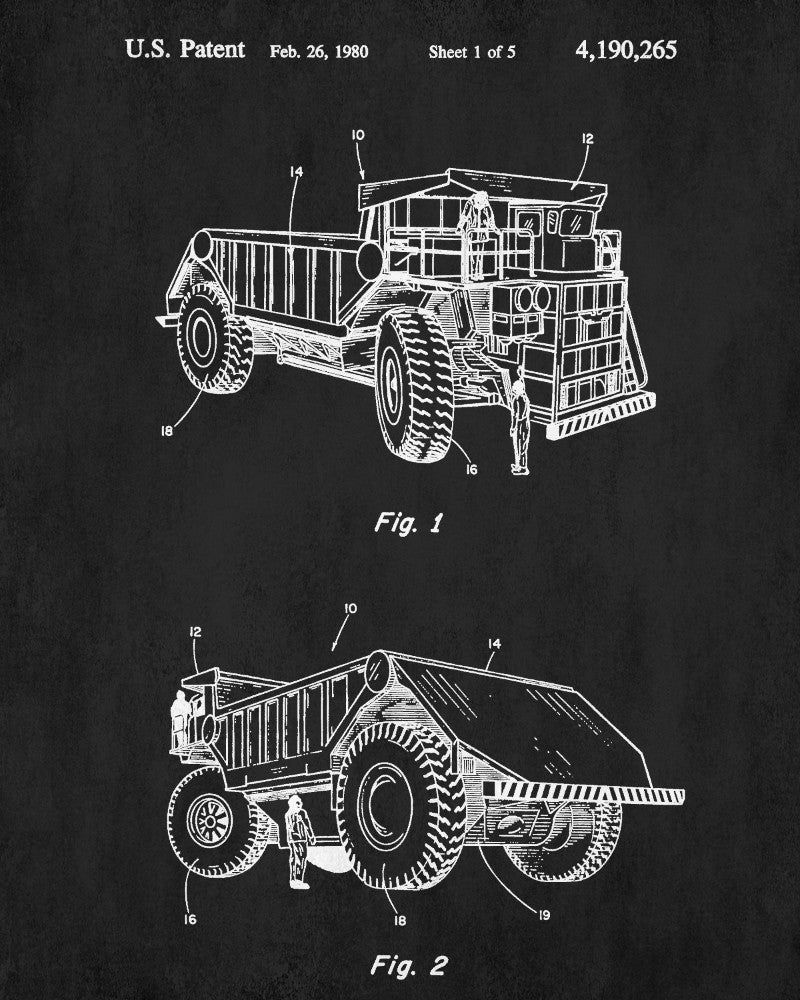 Dump Truck Patent Print Construction Blueprint Mining Poster