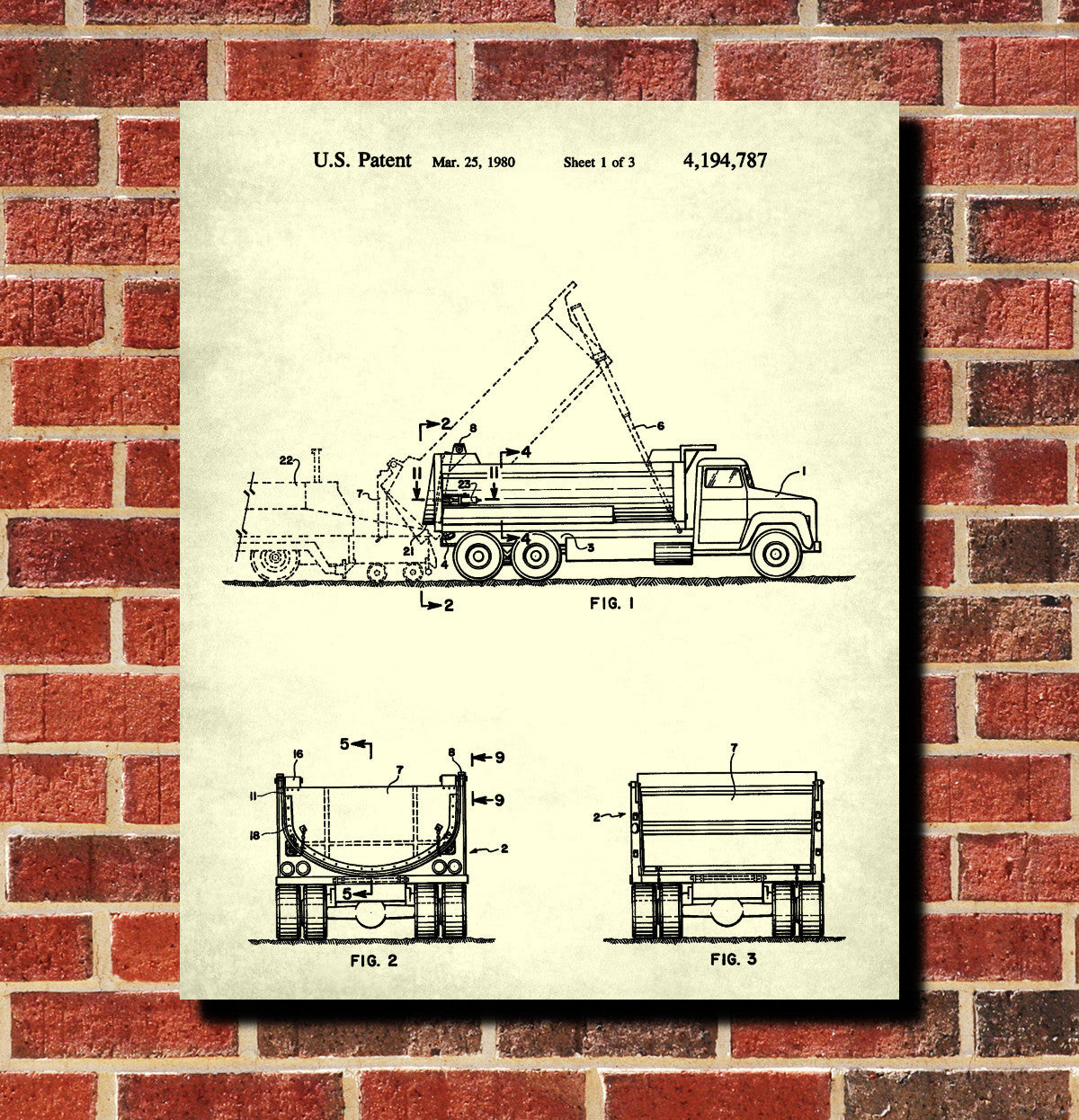 Dump Truck Blueprint Construction Patent Print Poster