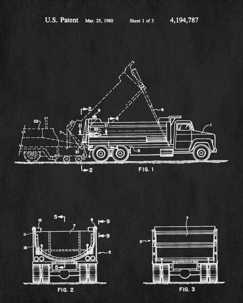Dump Truck Blueprint Construction Patent Print Poster