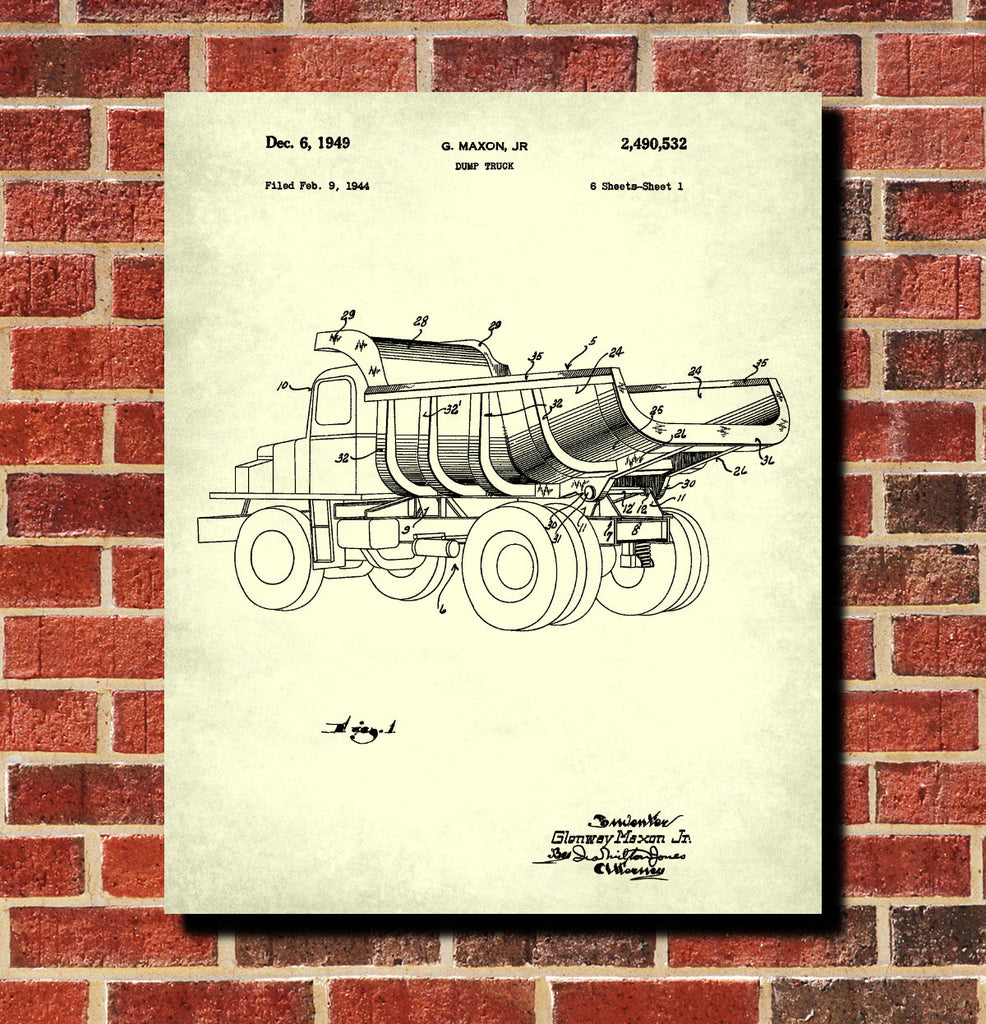 Dumper Truck Blueprint Construction Patent Print Poster