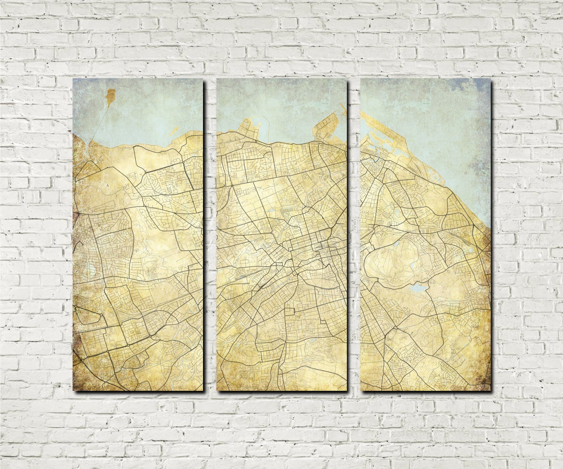 Edinburgh Street Map 3 Panel Canvas Wall Map