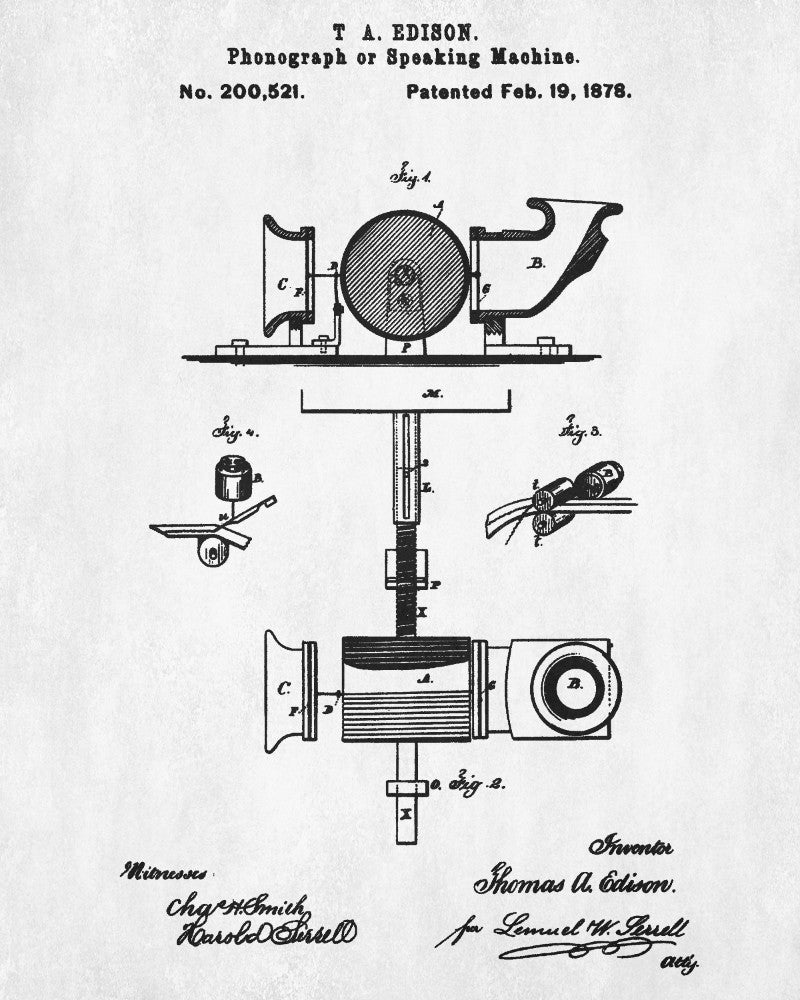 Edison Blueprint Vintage Invention Poster Phonograph Patent Print - OnTrendAndFab