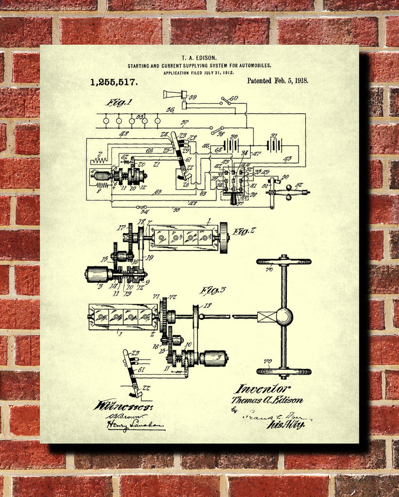 Edison Blueprint Vintage Invention Poster Starter Patent Print - OnTrendAndFab