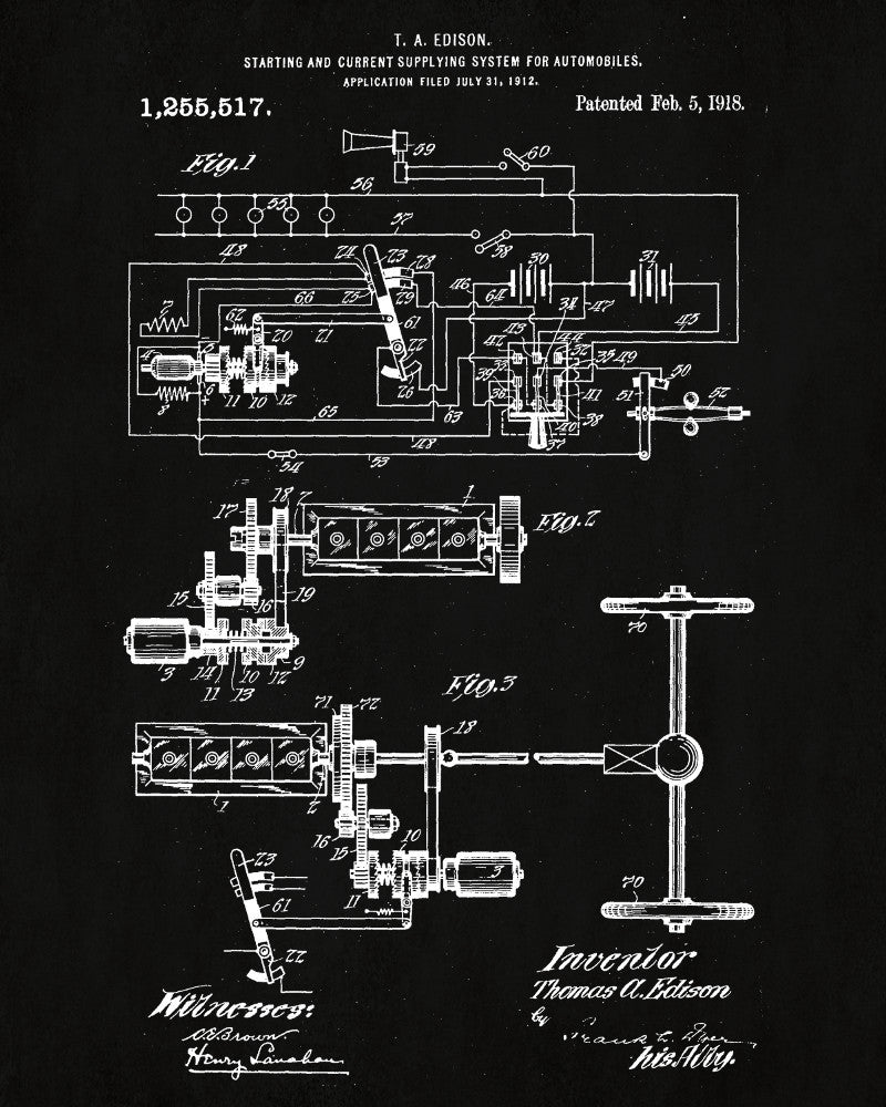 Edison Blueprint Vintage Invention Poster Starter Patent Print - OnTrendAndFab