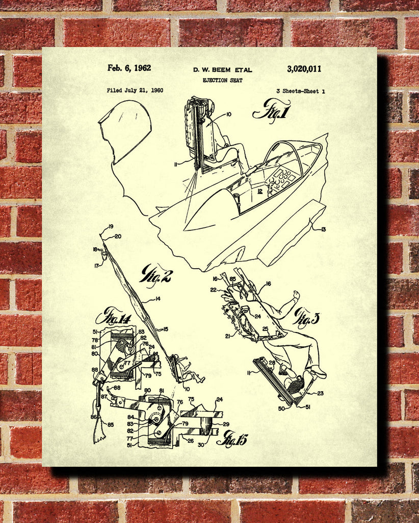Ejection Seat Patent Print Aircraft Blueprint Pilot Poster - OnTrendAndFab