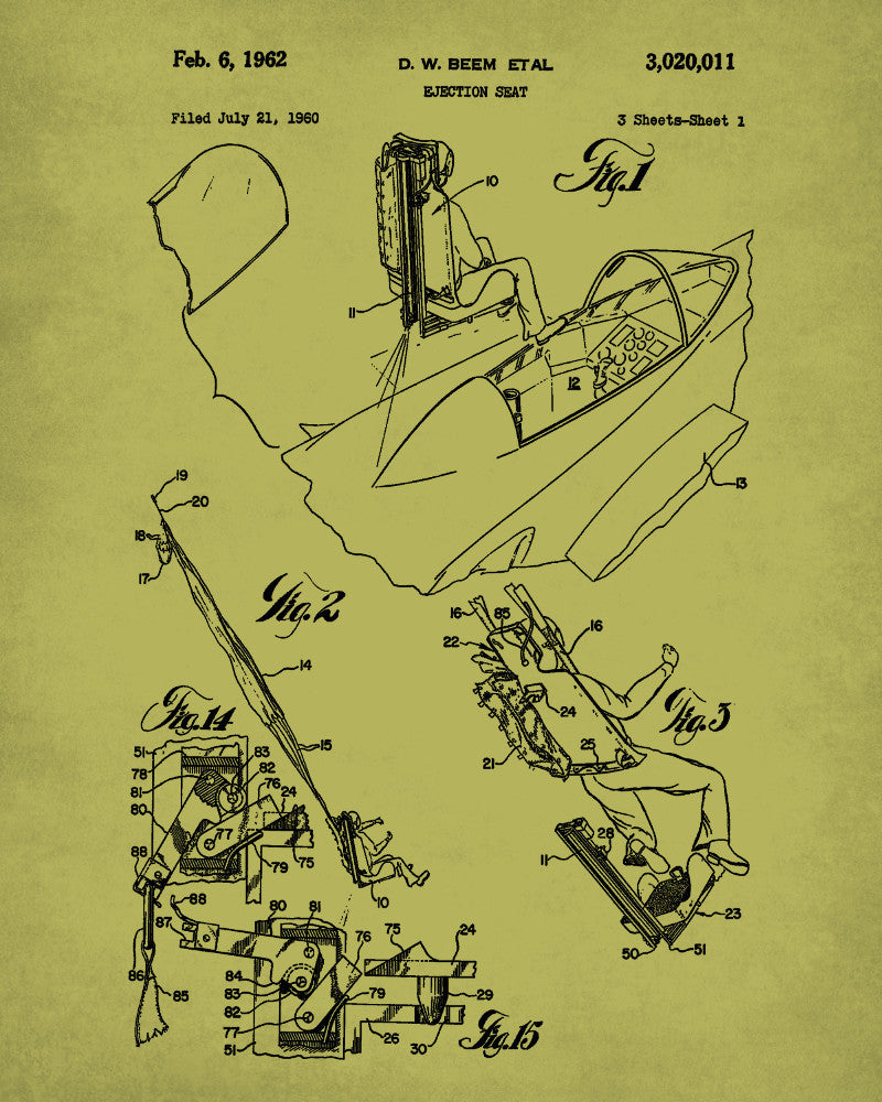 Aircraft Ejector Seat Blueprint Poster Patent Print Wall Art - OnTrendAndFab