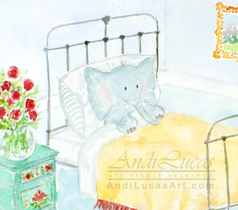 Elephant Nurse Cute Children's Nursery Wall Art Print