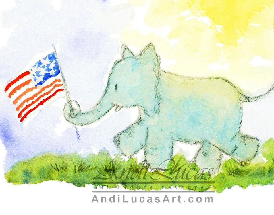 Elephant Parade Cute Children's Nursery Wall Art Print