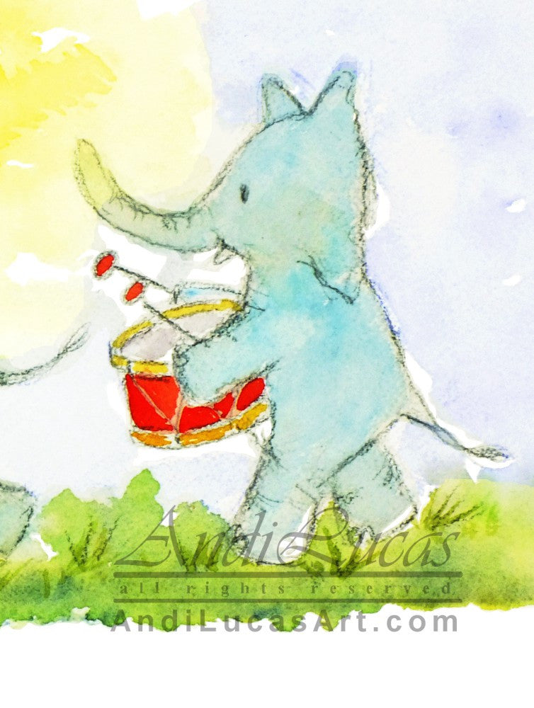 Elephant Parade Cute Children's Nursery Wall Art Print