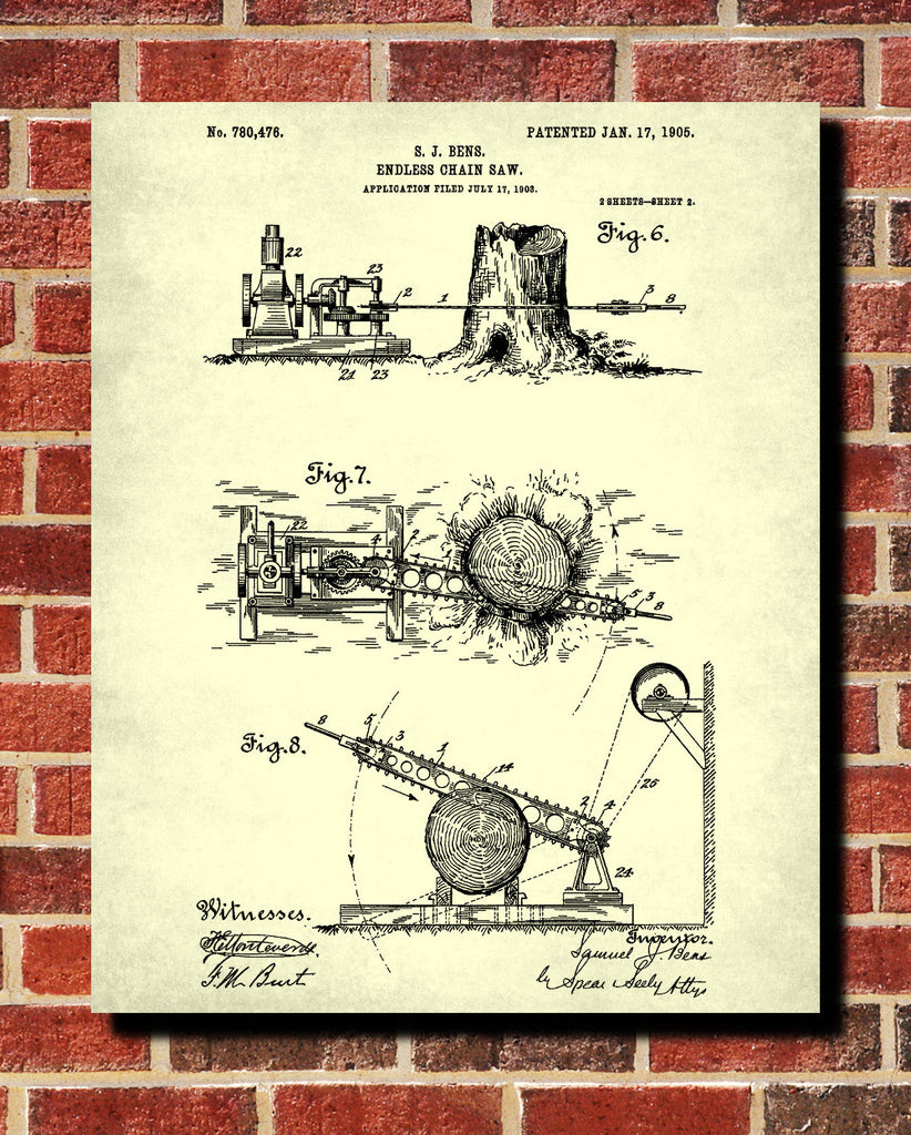 Chainsaw Patent Print Lumberjack Blueprint Print Logging Poster - OnTrendAndFab