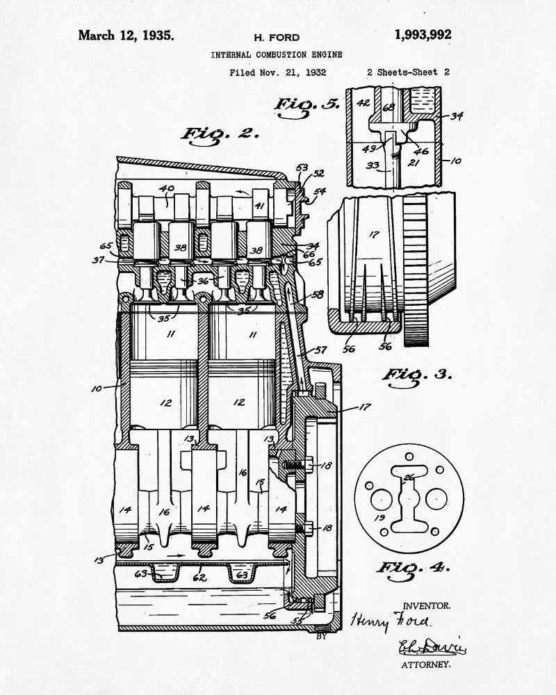 Engine Blueprint Ford Car Automotive Patent Print Garage Poster