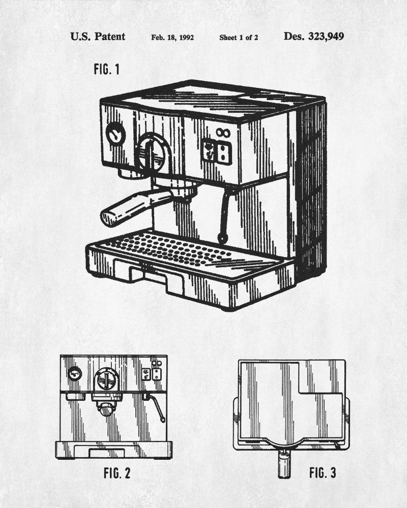 Espresso Machine Patent Print Coffee Blueprint Cafe Kitchen Poster
