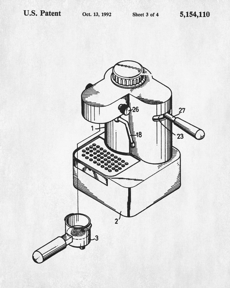 Espresso Machine Blueprint Coffee Patent Print Cafe Kitchen Poster - OnTrendAndFab