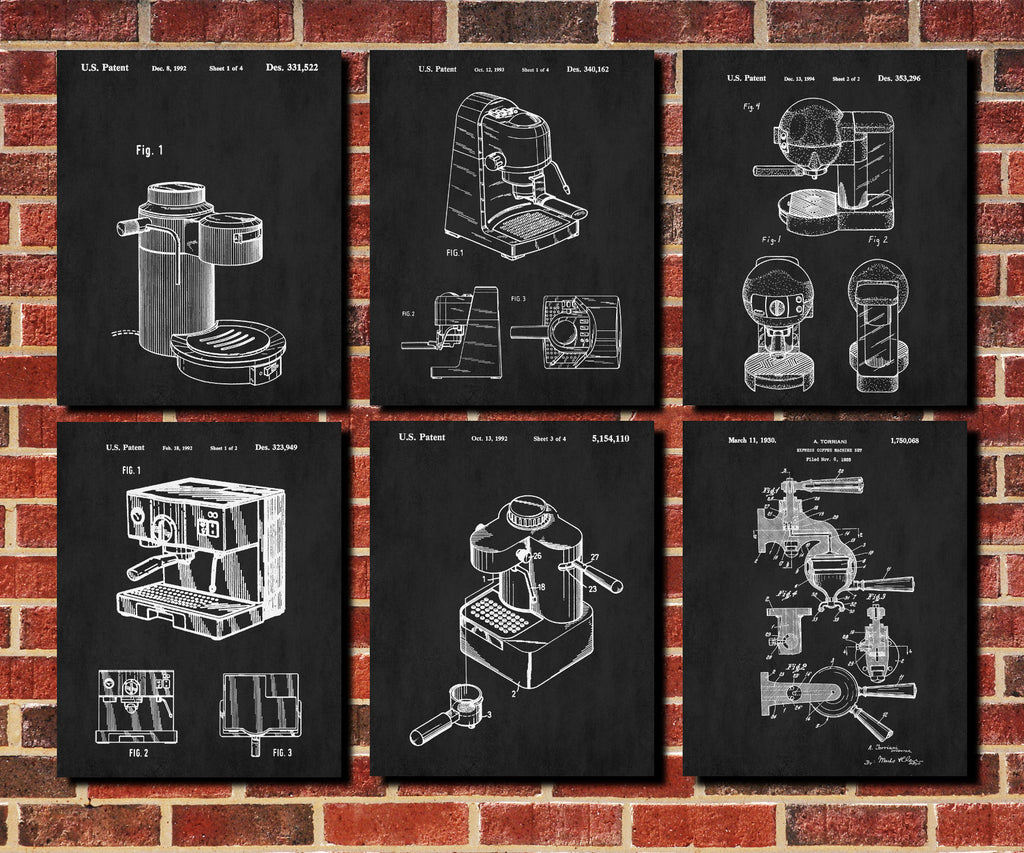 Espresso Patent Prints Set 6 Coffee Posters Cafe Wall Art