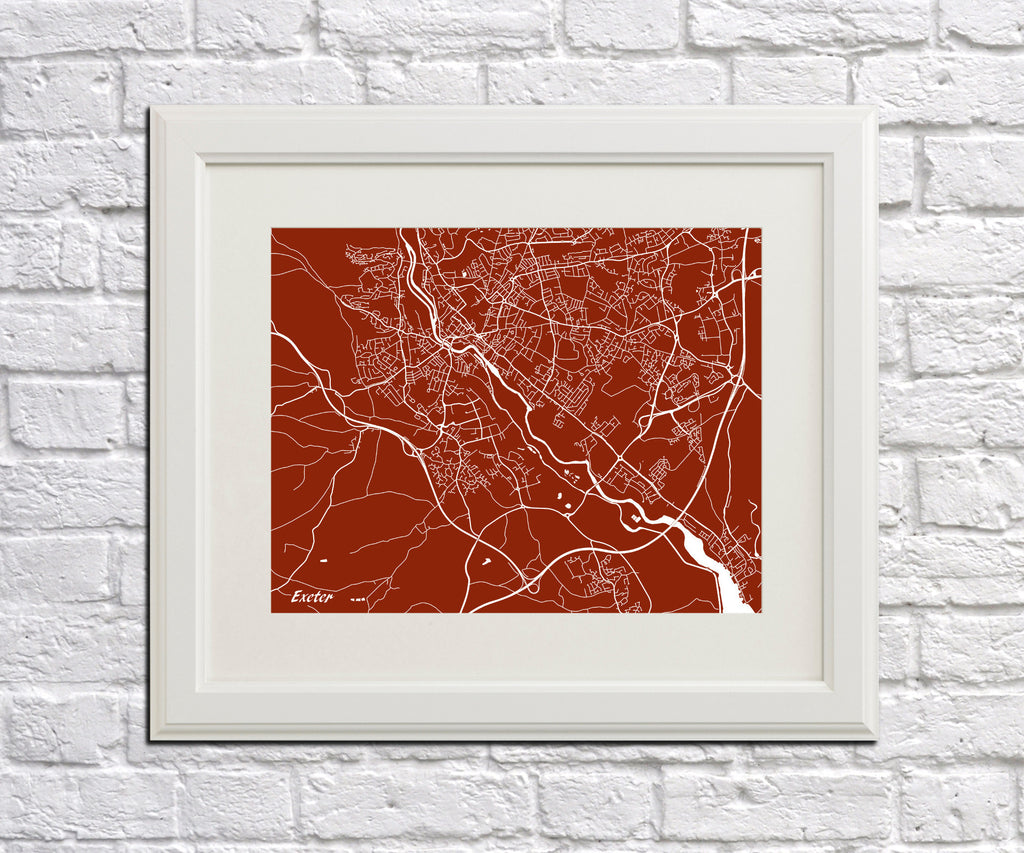 Exeter City Street Map Print Feature Wall Art Poster
