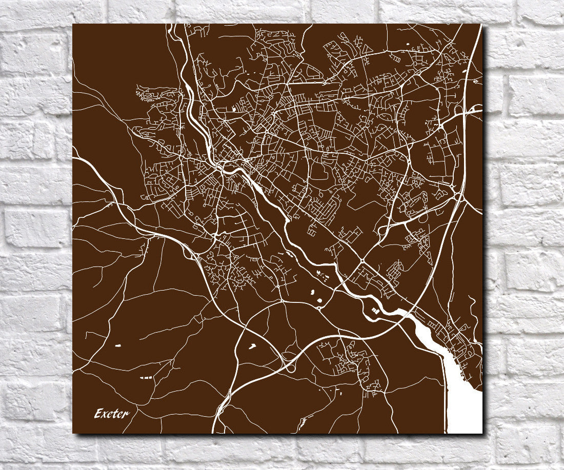 Exeter Map Shape Exeter City Street Map Print Custom Wall Map – GalleryThane
