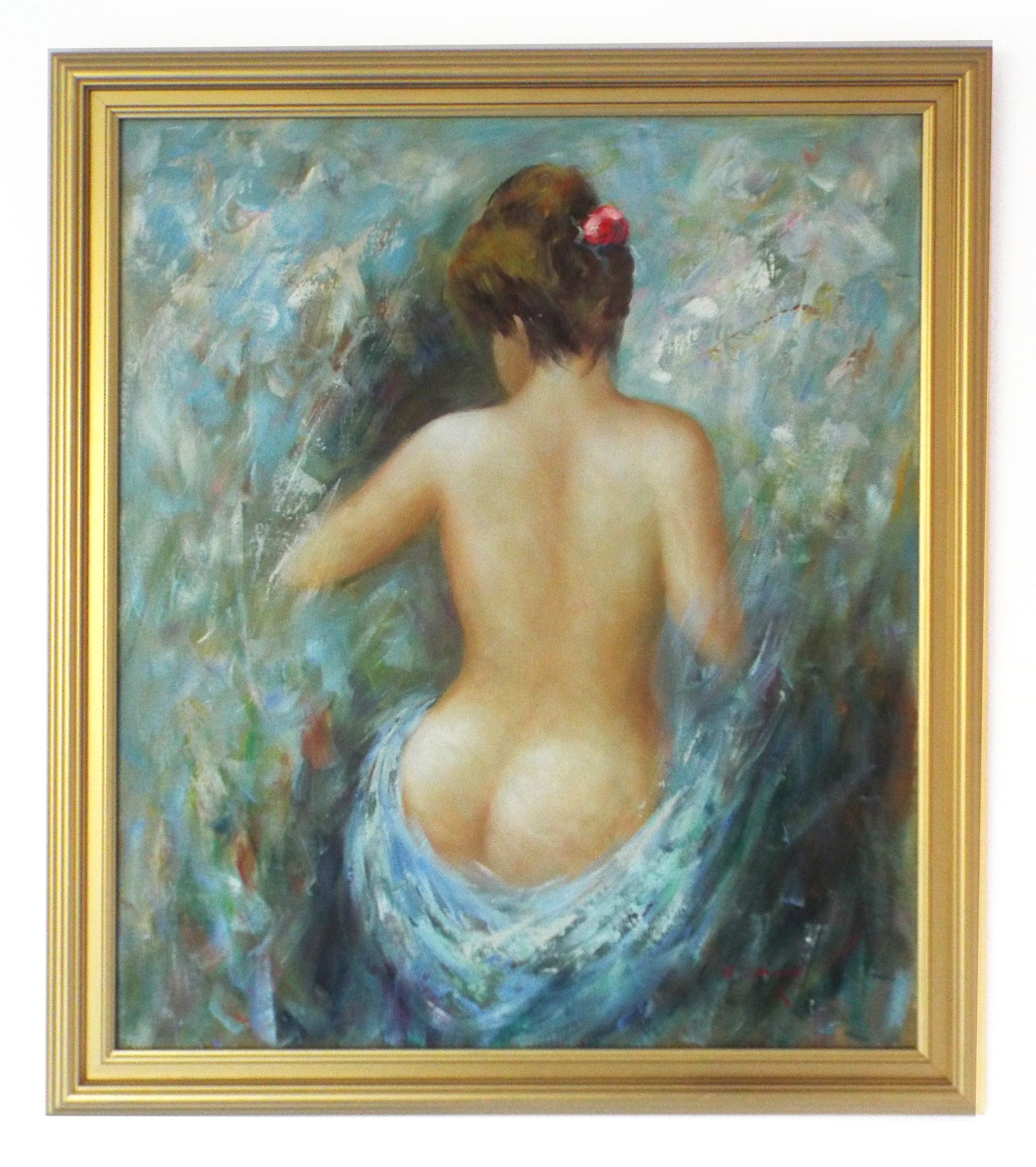 Large Nude Portrait Vintage Framed Impresionist Oil Painting