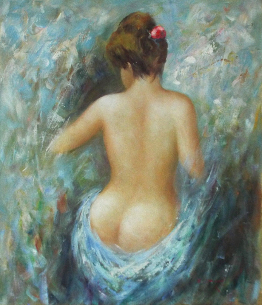 Large Nude Portrait Vintage Framed Impresionist Oil Painting
