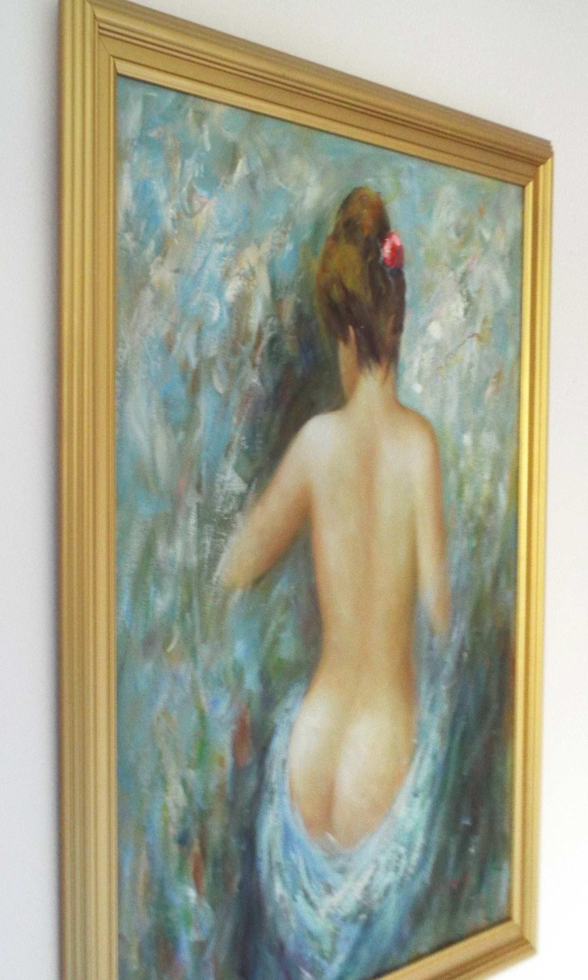 Large Nude Portrait Vintage Framed Impresionist Oil Painting