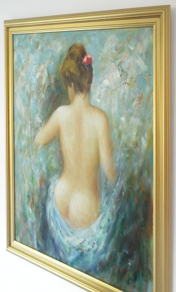 Large Nude Portrait Vintage Framed Impresionist Oil Painting