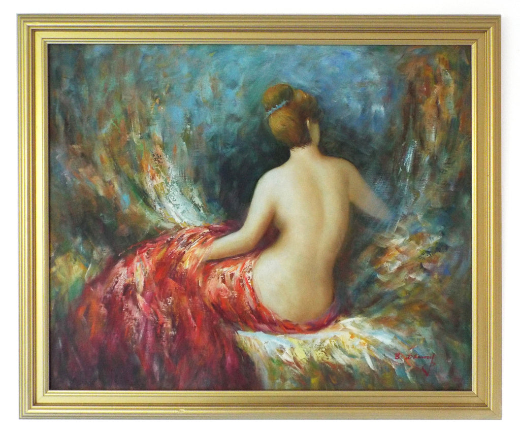 Large Nude Portrait Framed Vintage Impresionist Oil Painting