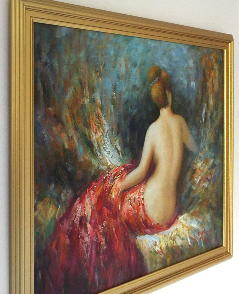 Large Nude Portrait Framed Vintage Impresionist Oil Painting