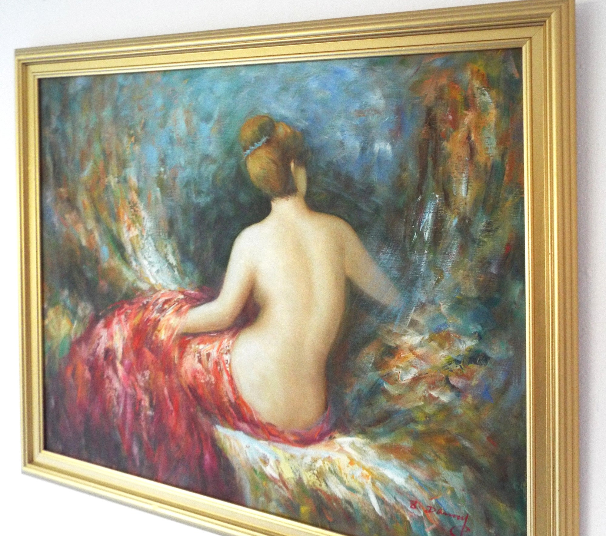 Large Nude Portrait Framed Vintage Impresionist Oil Painting